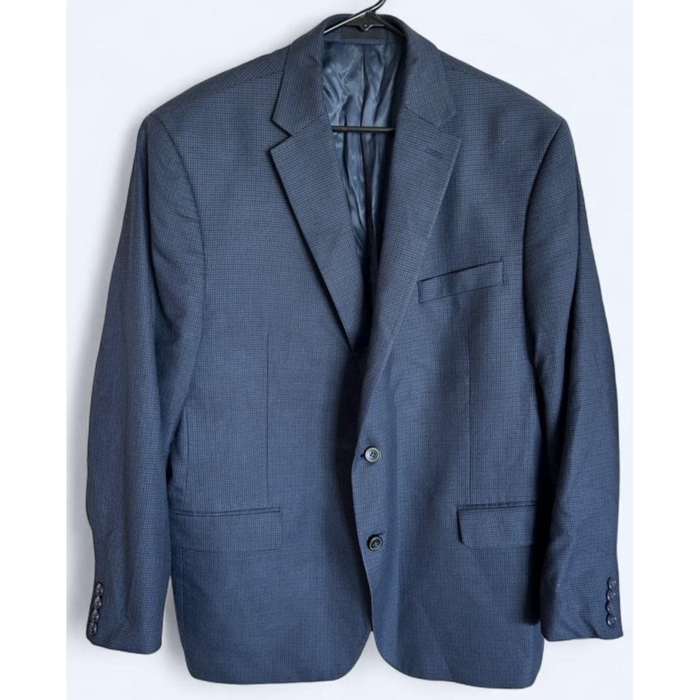 Michael Kors 46R Blue Houndstooth Suit Jacket Single-Breasted 2-Button Notch